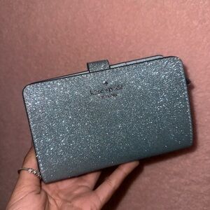 kate spade metallic teal glitter clutch